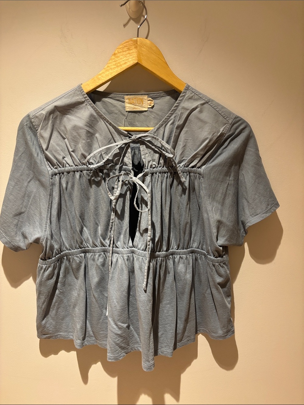 Nation LTD Dusty Blue Tie-Front Peplum Top